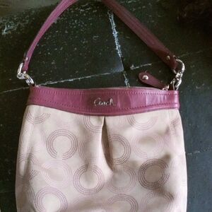 Coach Burgundy and Beige Shoulder Bag